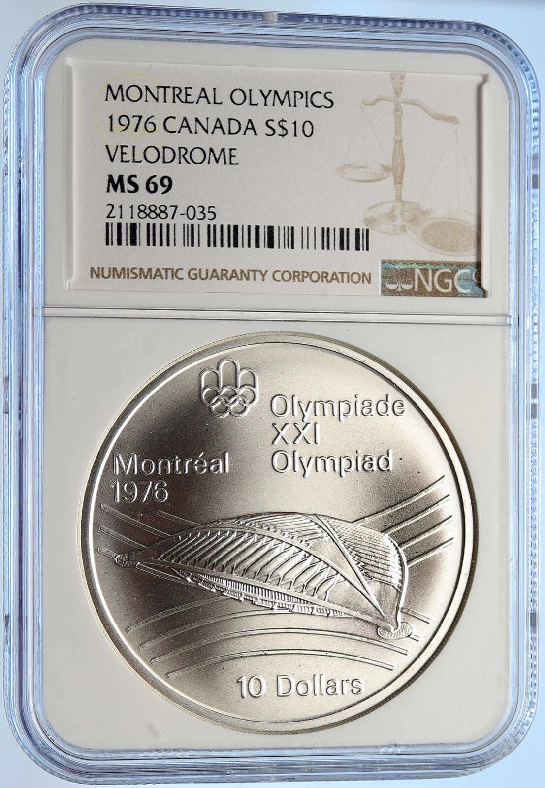 1976 CANADA Elizabeth II Olympics Montreal VELODROME Silver 10 Coin NGC i106469