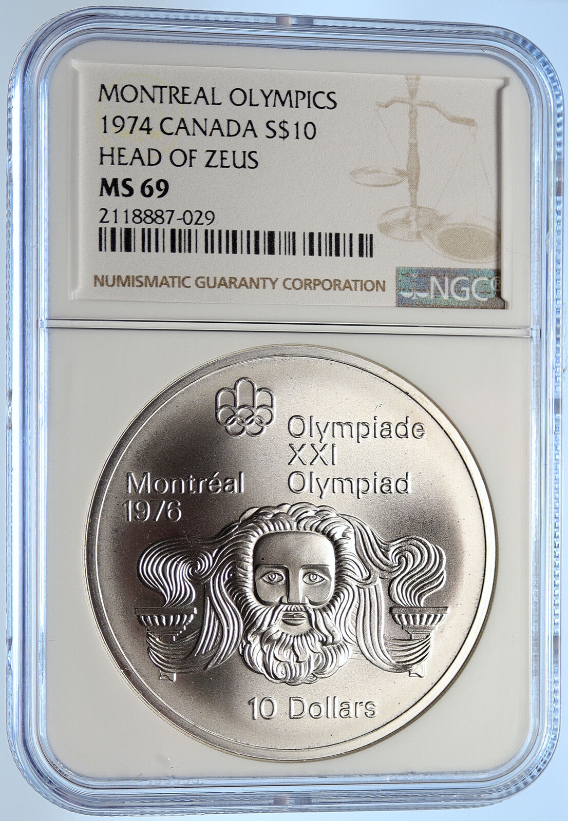 1974 CANADA Elizabeth II Olympic Montreal ZEUS BU Silver $10 Coin NGC i106463