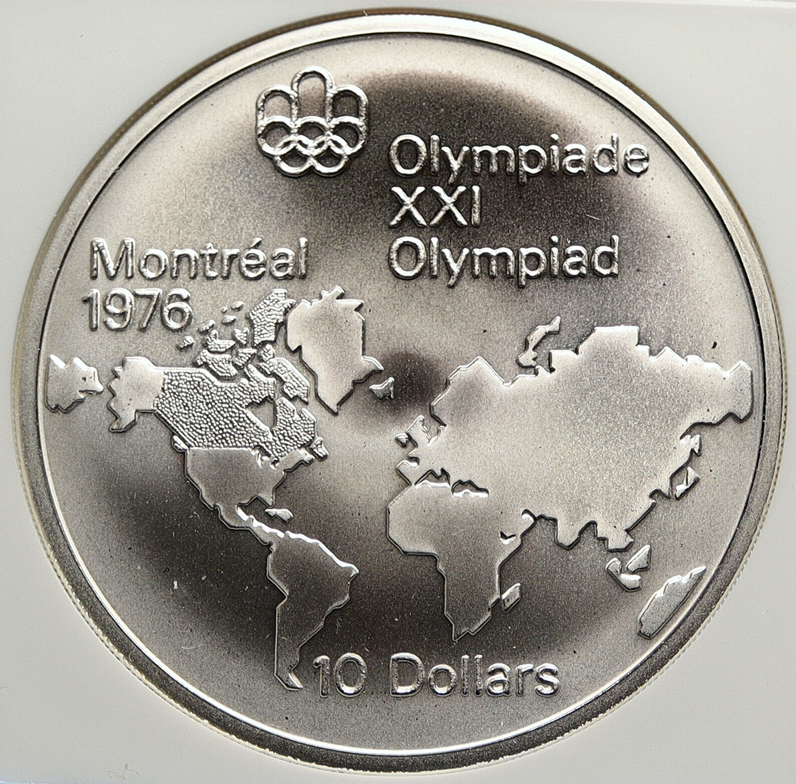 1973 CANADA Elizabeth II Olympics Montreal Map BU Silver $10 Coin NGC i106467