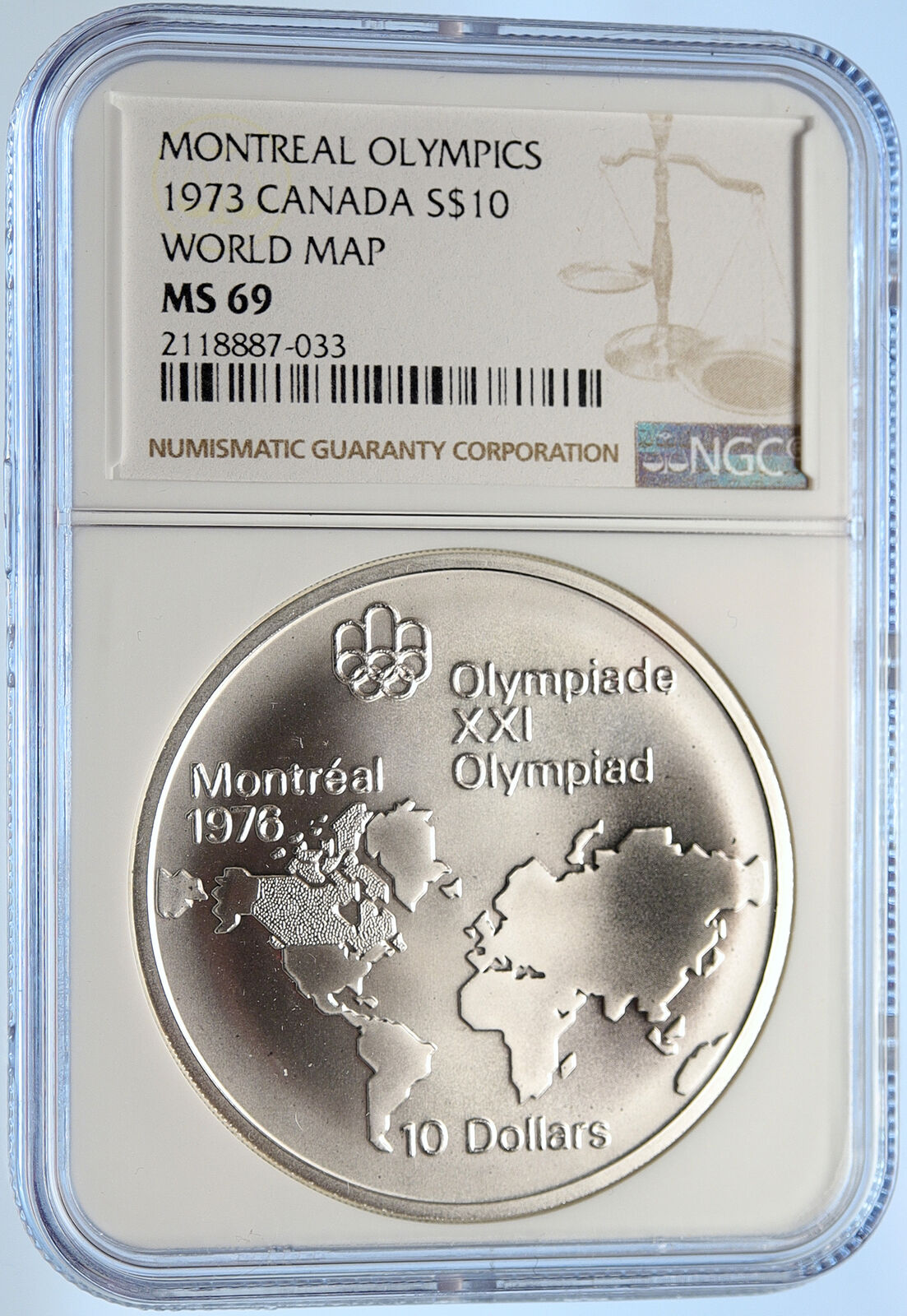 1973 CANADA Elizabeth II Olympics Montreal Map BU Silver $10 Coin NGC i106467