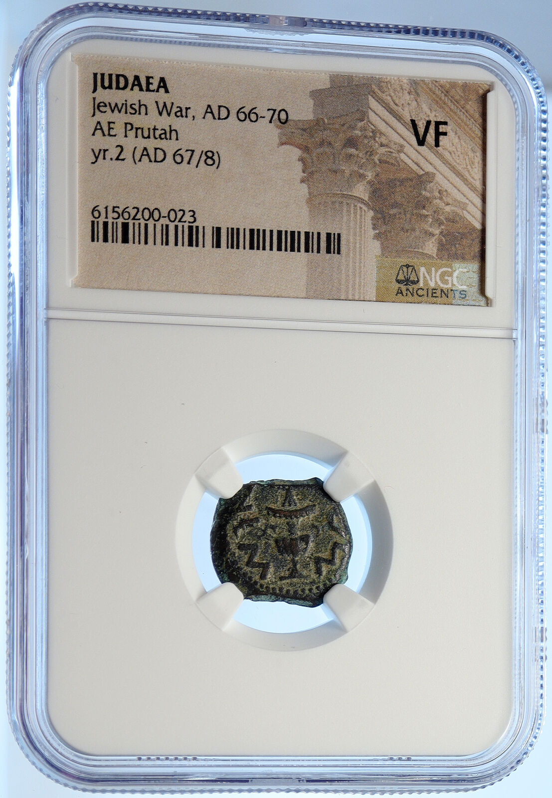 Authentic Ancient JEWISH WAR v ROMAN 68AD Yr3 JERUSALEM Coin AMPHORA NGC i106498