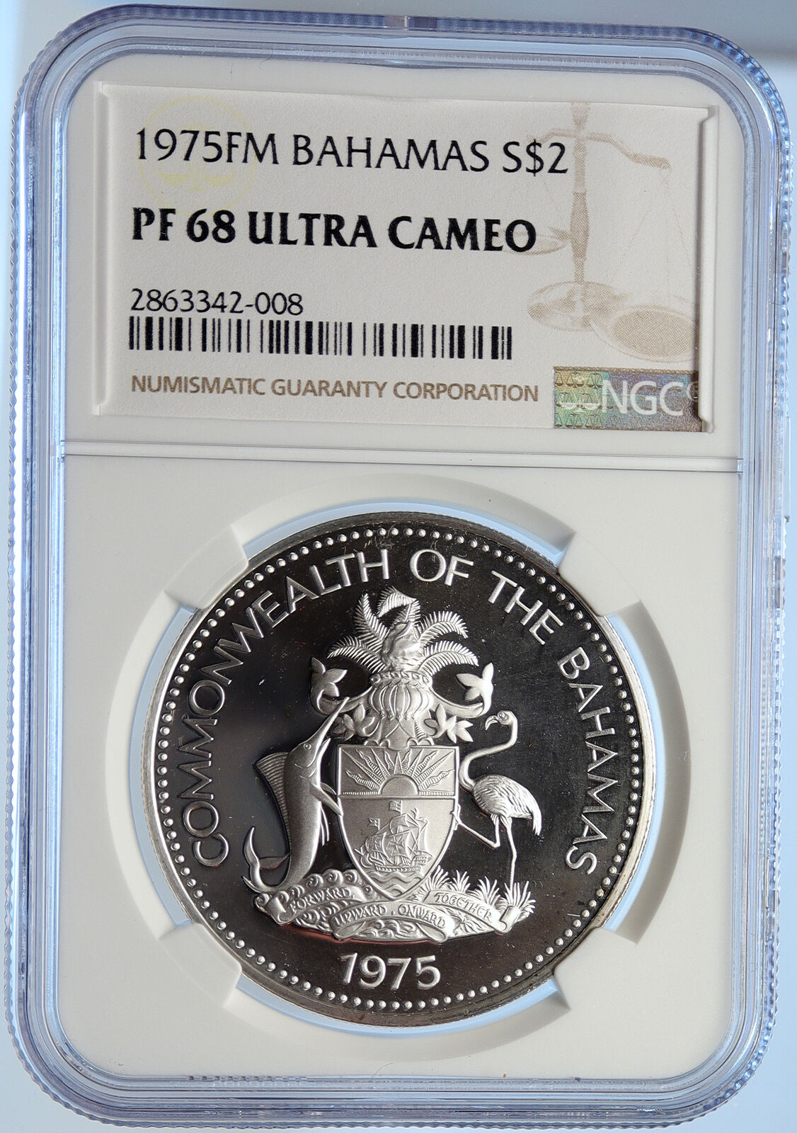 1975 The BAHAMAS Queen Elizabeth II FLAMINGO Proof Silver $2 Coin NGC i106533