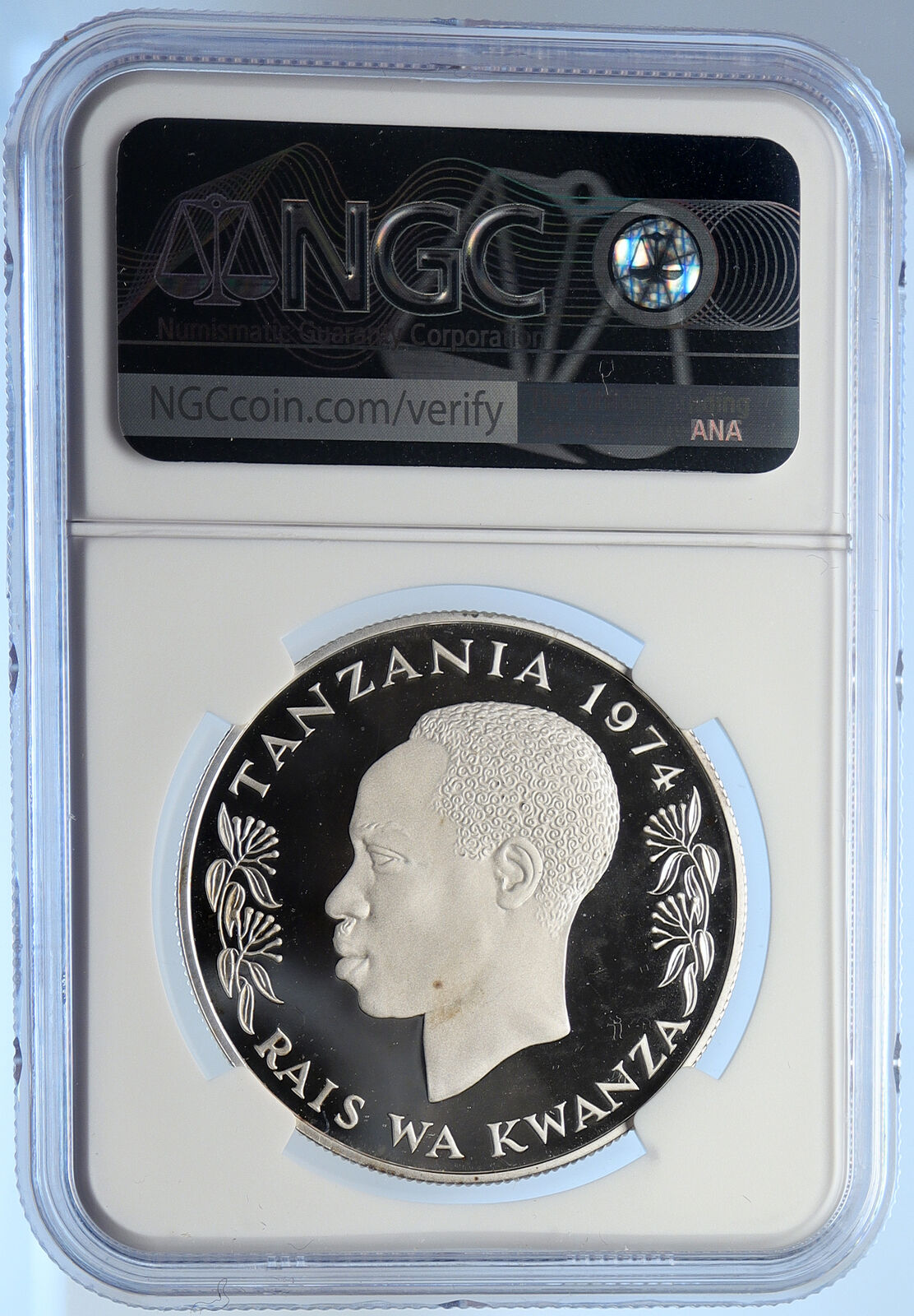 1974 TANZANIA President Nyerere GIRAFFES Proof Silver 25 Shllng Coin NGC i106527