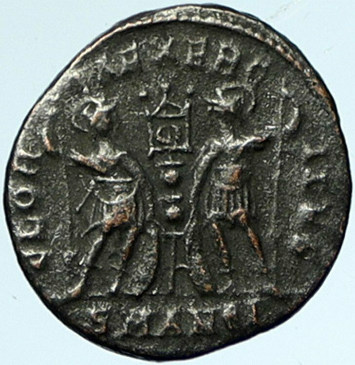 CONSTANTIUS II Authentic Ancient 337AD Roman Coin w LEGIONARY SOLDIERS i103440