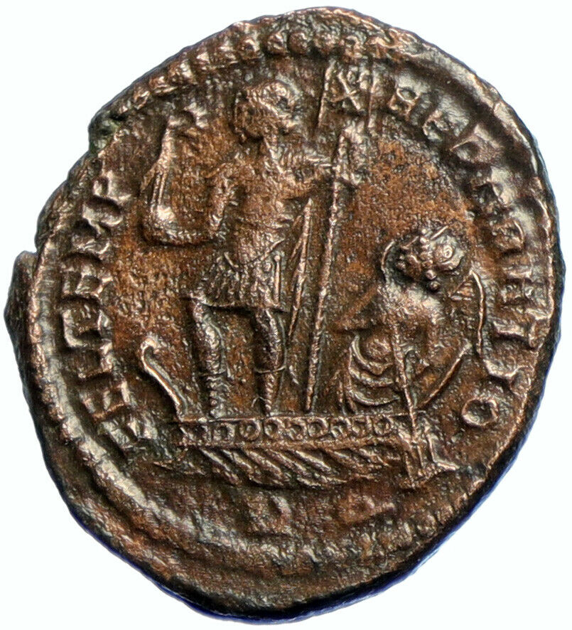 CONSTANS Ancient Authentic EMPEROR GALLEY Roman Coin CHRISTIAN CHI RHO i103476