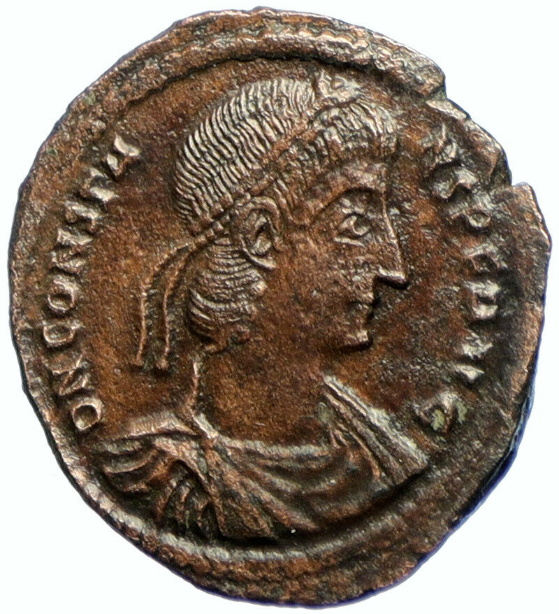 CONSTANS Ancient Authentic EMPEROR GALLEY Roman Coin CHRISTIAN CHI RHO i103476