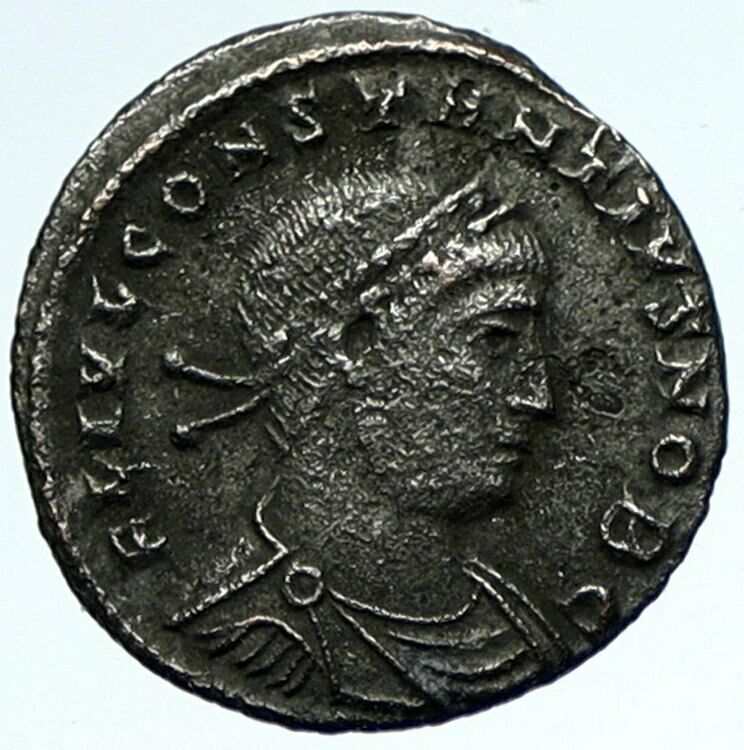 CONSTANTIUS II 337AD Ancient Authentic Roman Coin LEGIONARY WAR SOLDIERS i103396