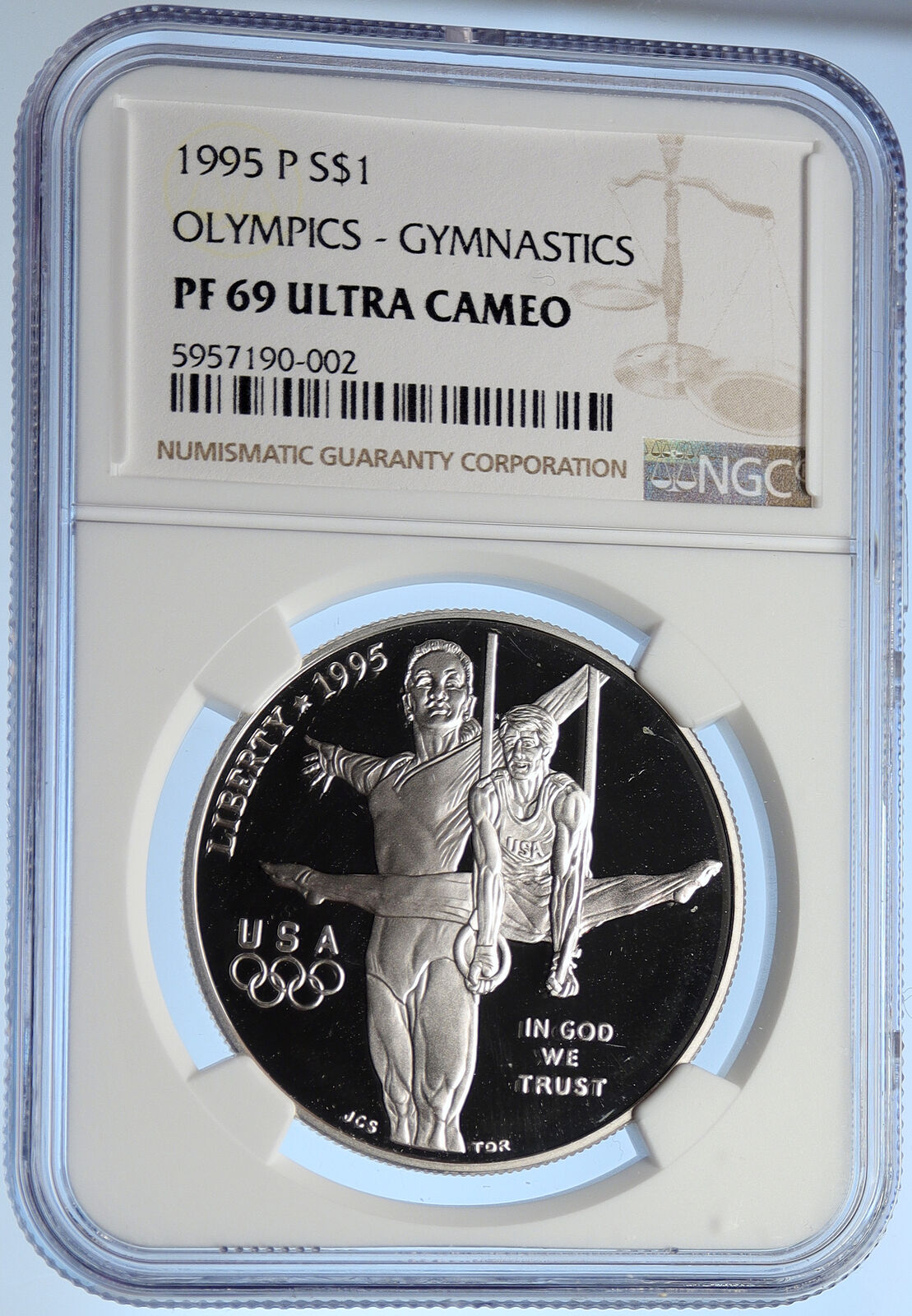 1995P United States OLYMPICS ATLANTA Gymnastics Proof Silver $ Coin NGC i106247