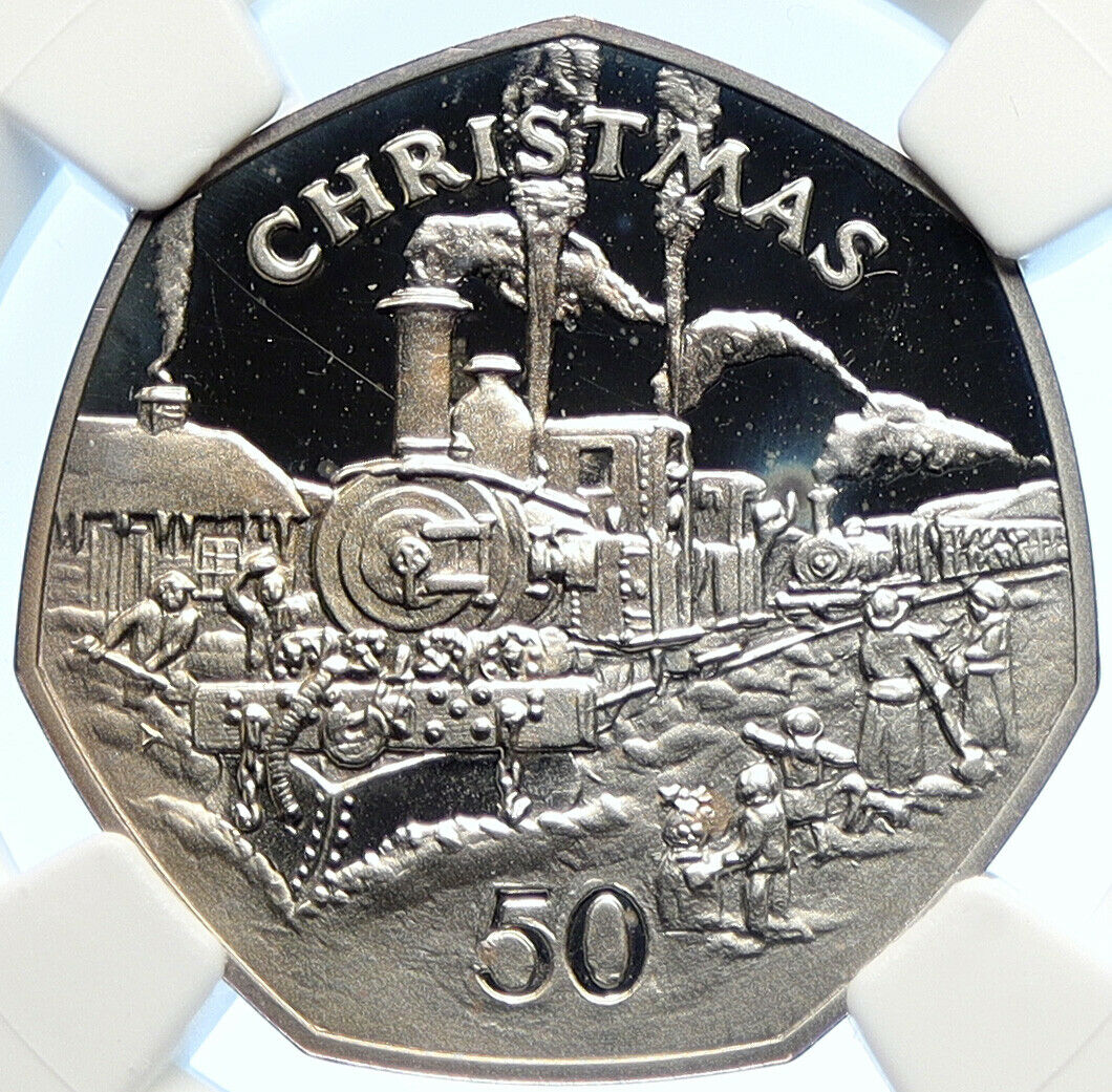 1984 ISLE of MAN Elizabeth II CHRISTMAS Proof Silver 50 Pence Coin NGC i106554