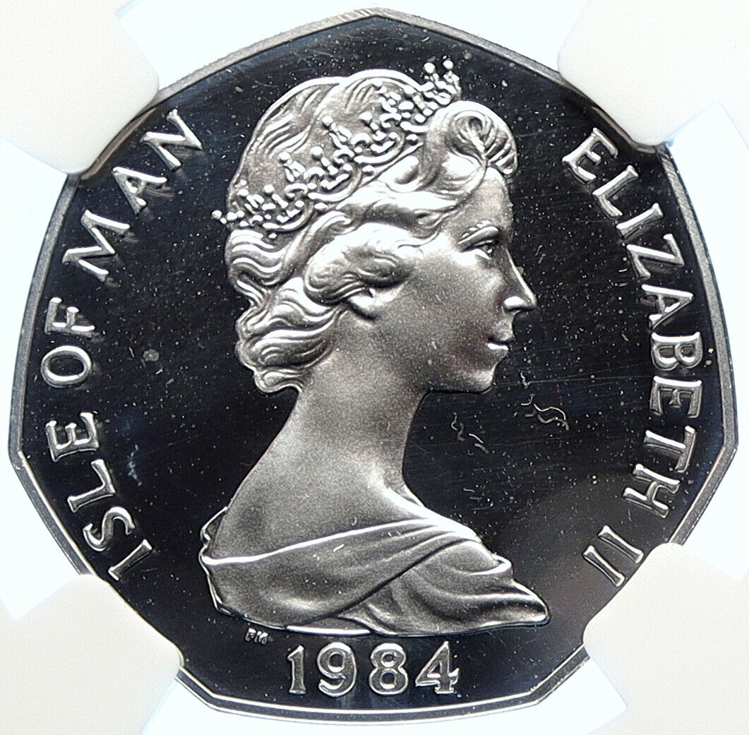 1984 ISLE of MAN Elizabeth II CHRISTMAS Proof Silver 50 Pence Coin NGC i106554