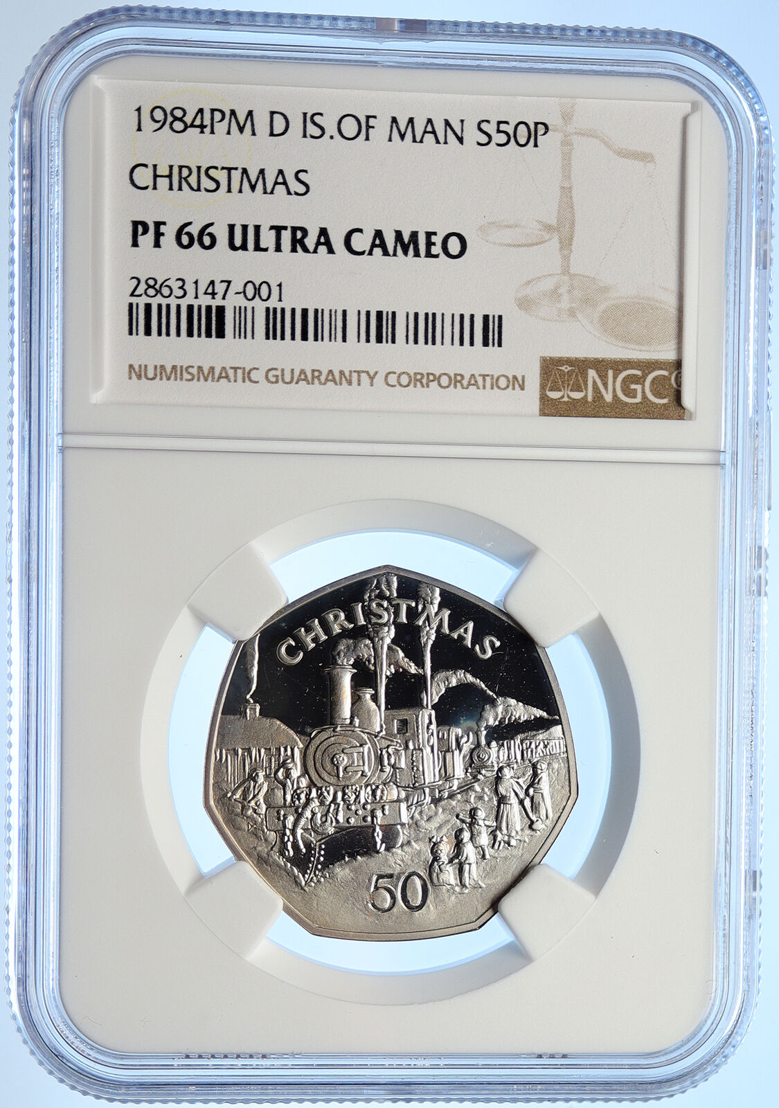 1984 ISLE of MAN Elizabeth II CHRISTMAS Proof Silver 50 Pence Coin NGC i106554