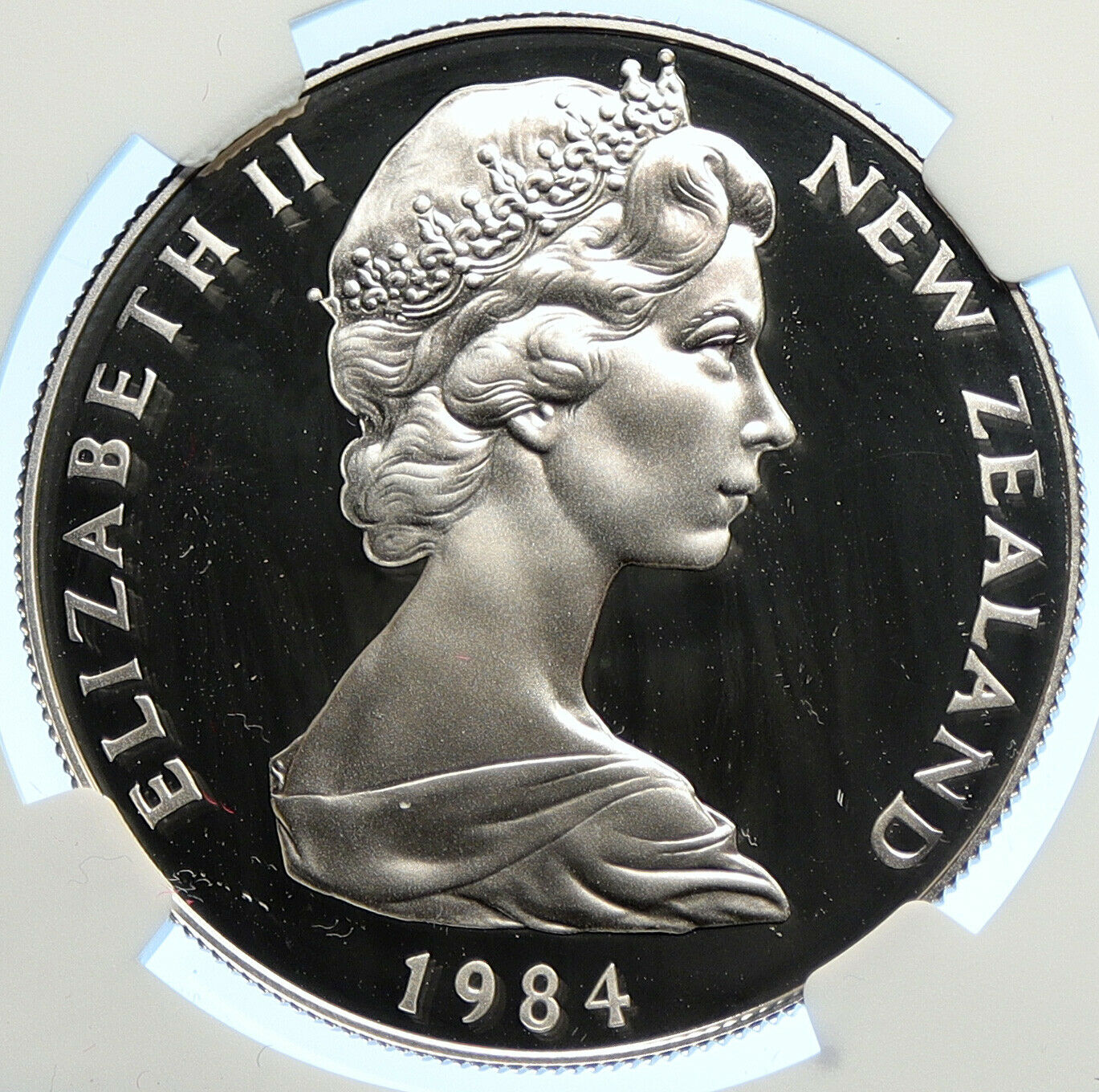 1984 NEW ZEALAND Queen Elizabeth II BLACK ROBIN Proof Silver $1 Coin NGC i106567