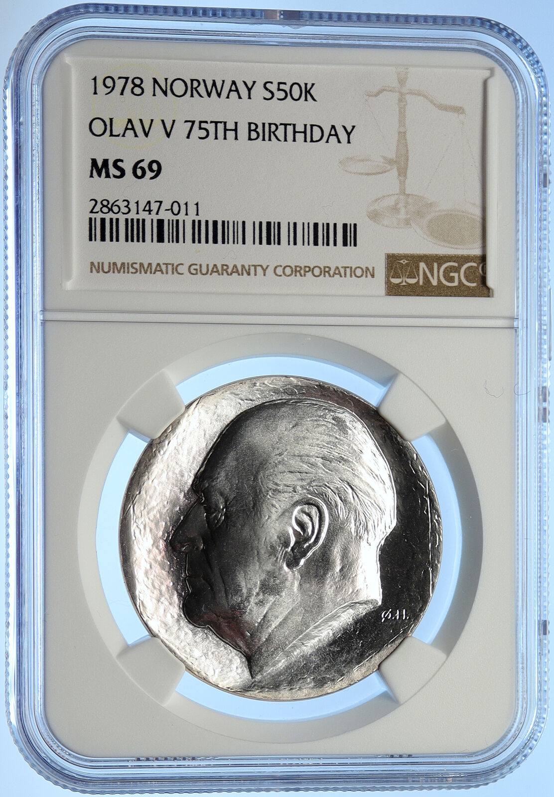 1978 NORWAY King Olav V Vintage OLD Norwegian Silver 50 Kronor Coin NGC i106563