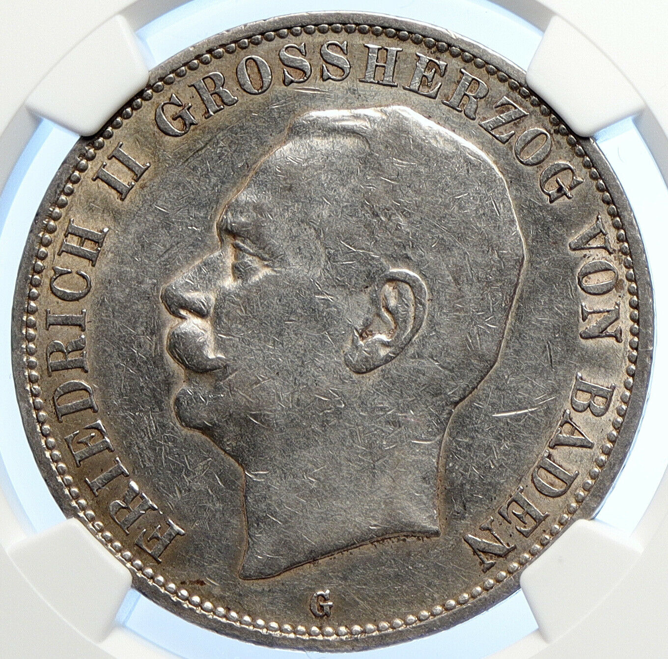 1913 GERMANY GERMAN STATE BADEN King Friedrich II Silver 5 Mark Coin NGC i106591