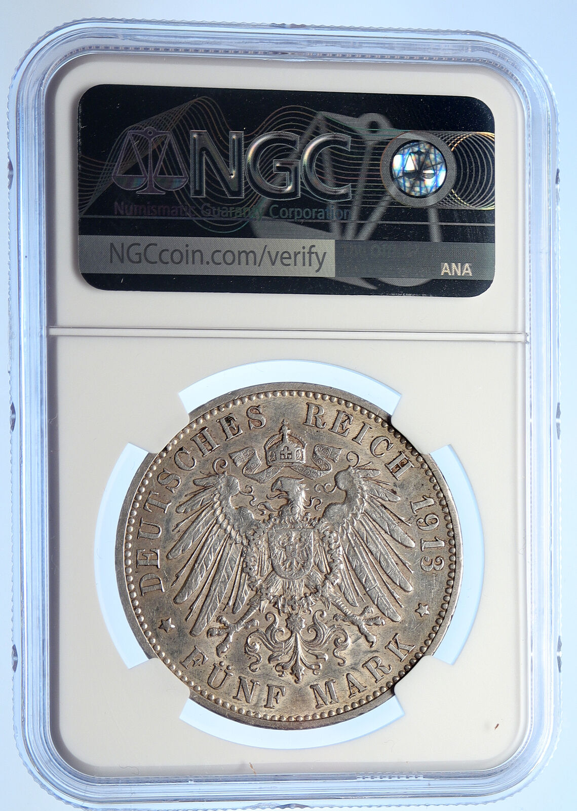 1913 GERMANY GERMAN STATE BADEN King Friedrich II Silver 5 Mark Coin NGC i106591