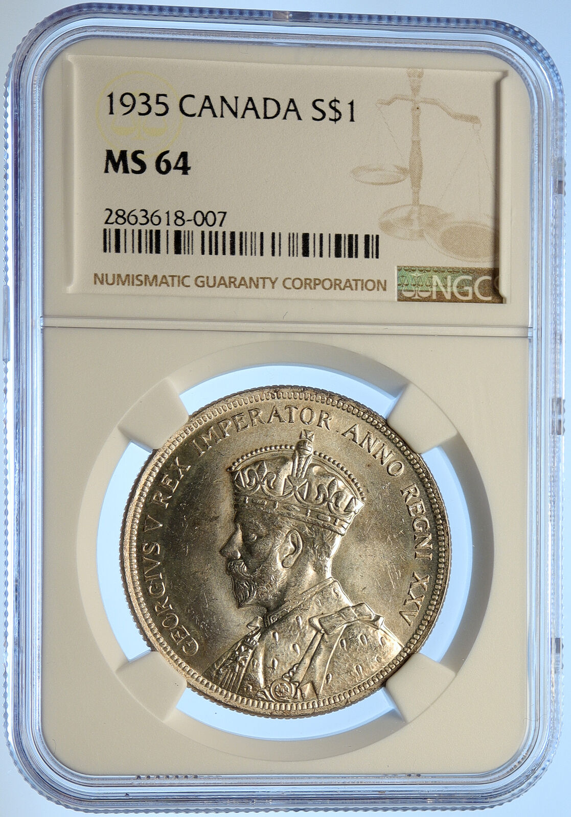 1935 CANADA under UK King GEORGE V Voyagers OLD Silver Dollar Coin NGC i106586