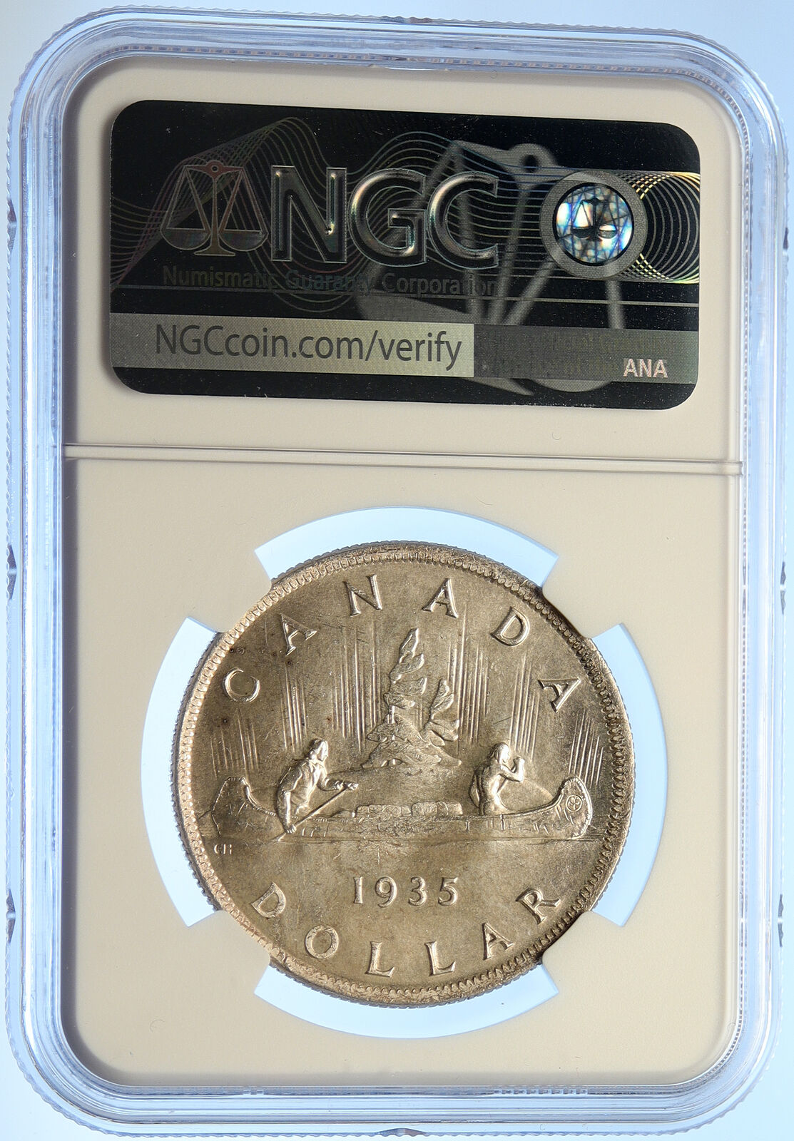 1935 CANADA under UK King GEORGE V Voyagers OLD Silver Dollar Coin NGC i106586