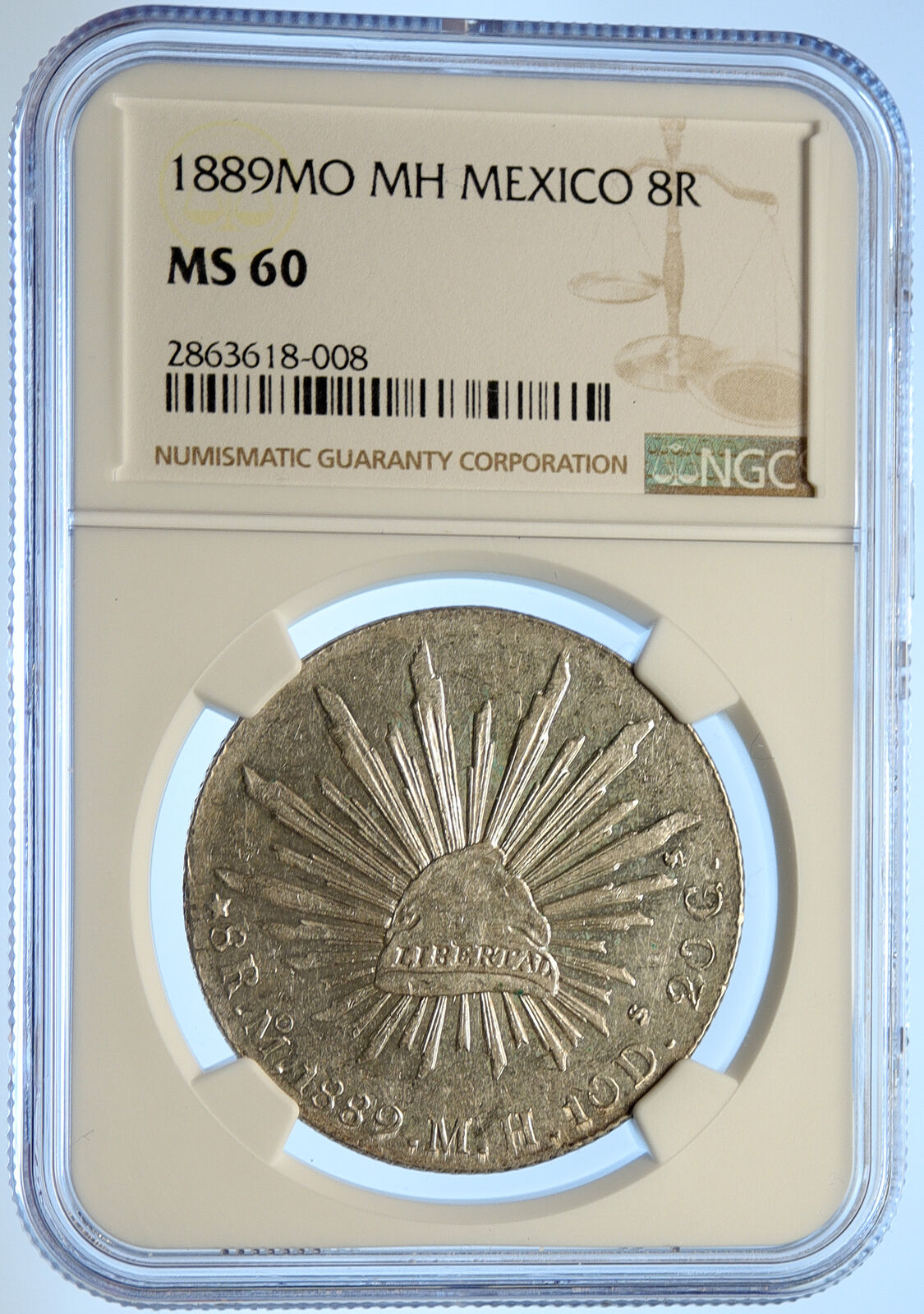 1889 Mo MH MEXICO BIG Old Silver 8 Reales Antique Mexican Coin Eagle NGC i106587