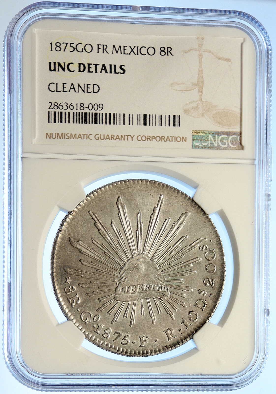 1875 Go FR MEXICO BIG Old Silver 8 Reales Antique Mexican Coin Eagle NGC i106588