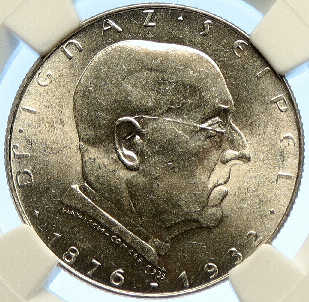 1933 AUSTRIA Ignaz Seipel Antique Silver 2 Shillings Austrian Coin NGC i106582