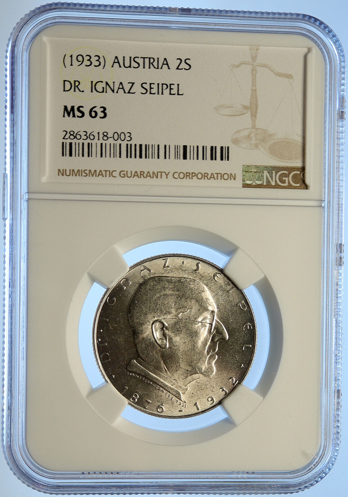 1933 AUSTRIA Ignaz Seipel Antique Silver 2 Shillings Austrian Coin NGC i106582