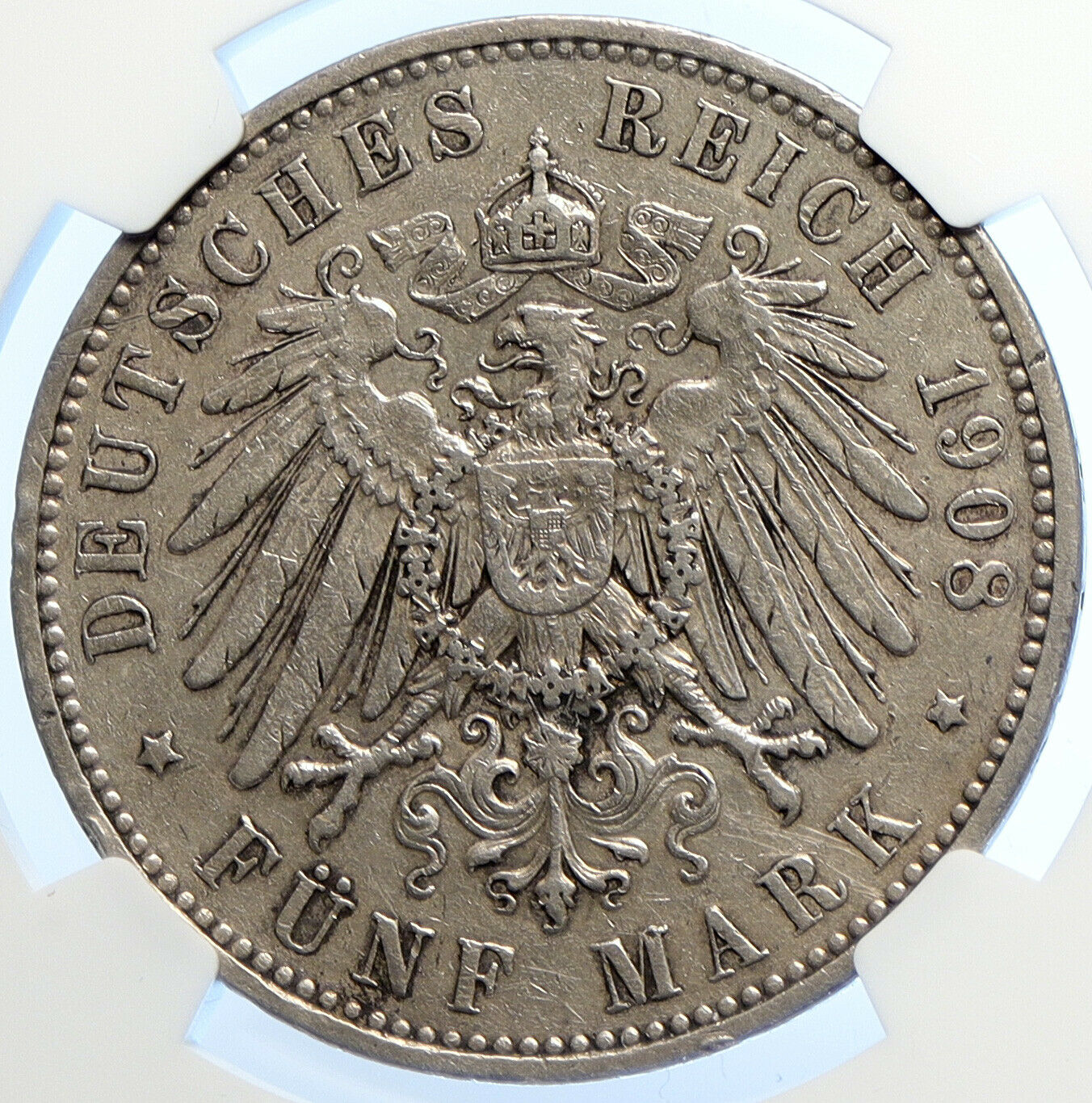 1908 E German States SAXONY KING FRIEDRICH AUGUST Silver 5 Mark Coin NGC i106592