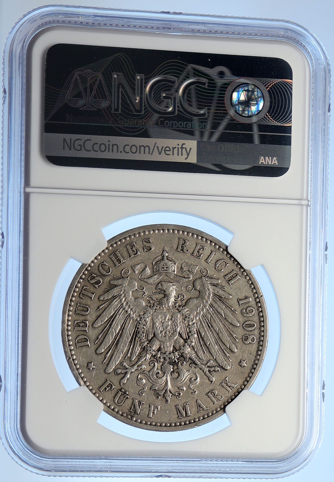 1908 E German States SAXONY KING FRIEDRICH AUGUST Silver 5 Mark Coin NGC i106592