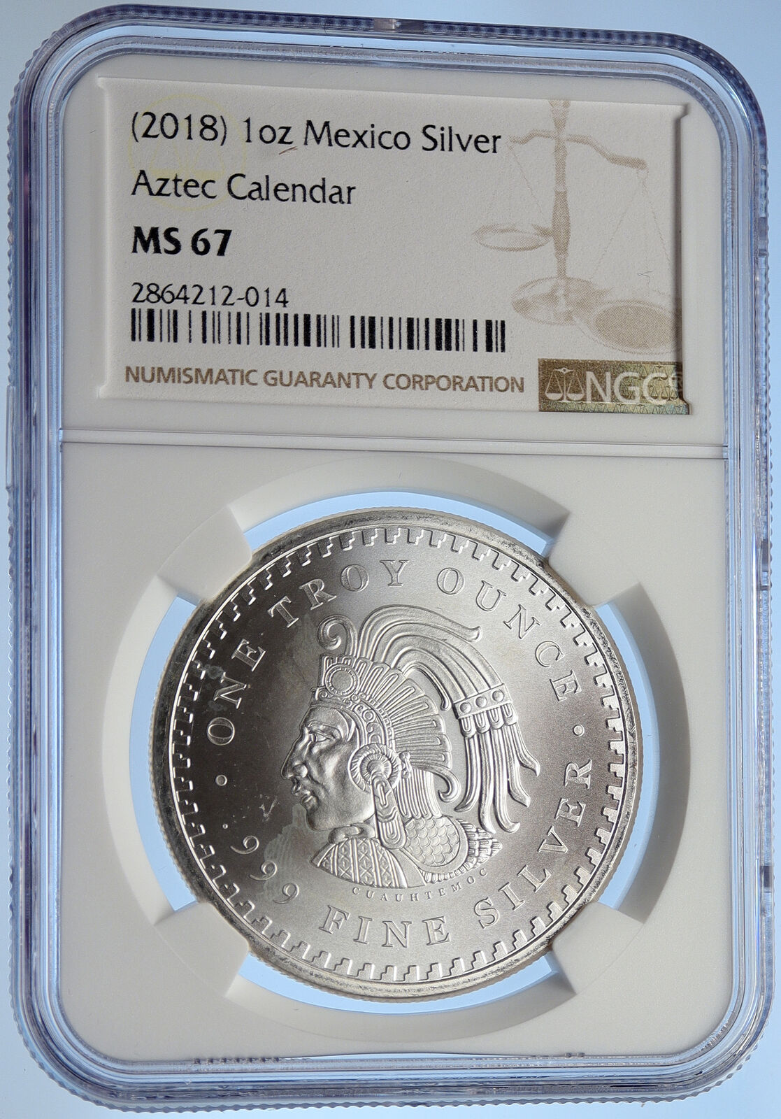 2018 United States US Aztec Chief CUAUHTEMOC & CALENDAR Silver Medal NGC i106245