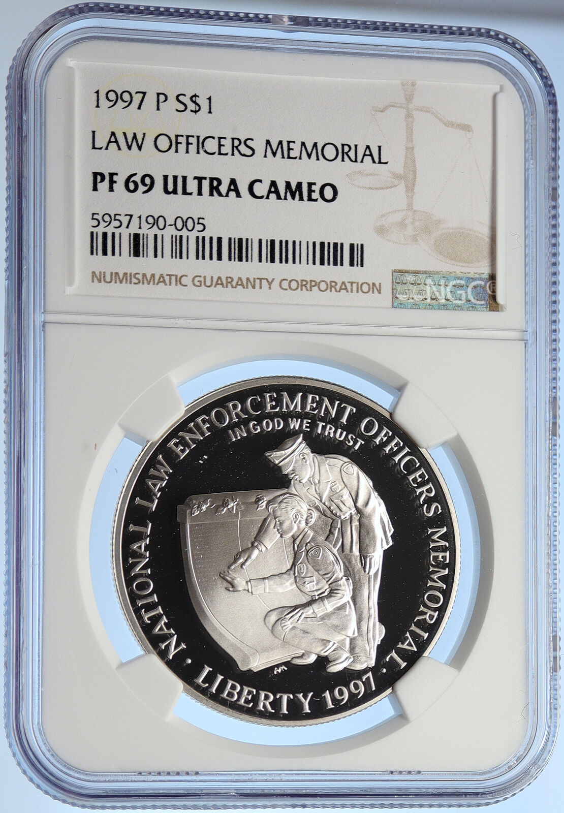 1997 United States HONOR LAW ENFORCEMENT Protect Proof Silver $ Coin NGC i106250