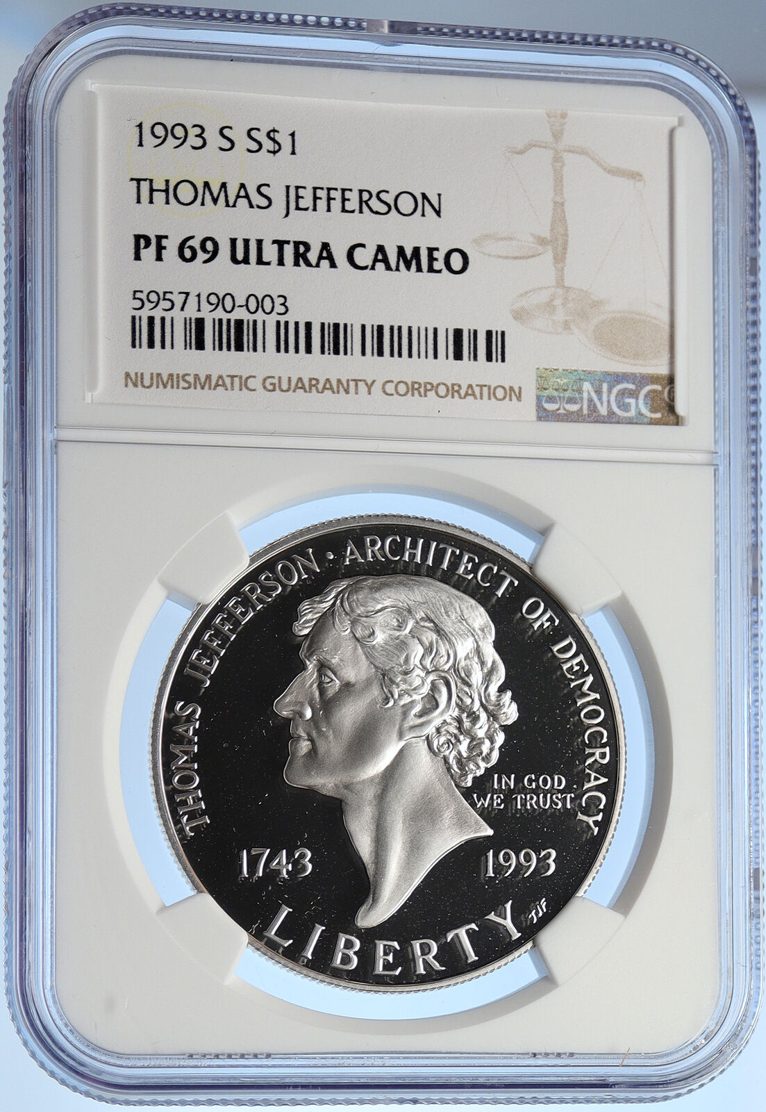 1993S UNITED STATES US President Thomas Jefferson Silver Dollar Coin NGC i106248