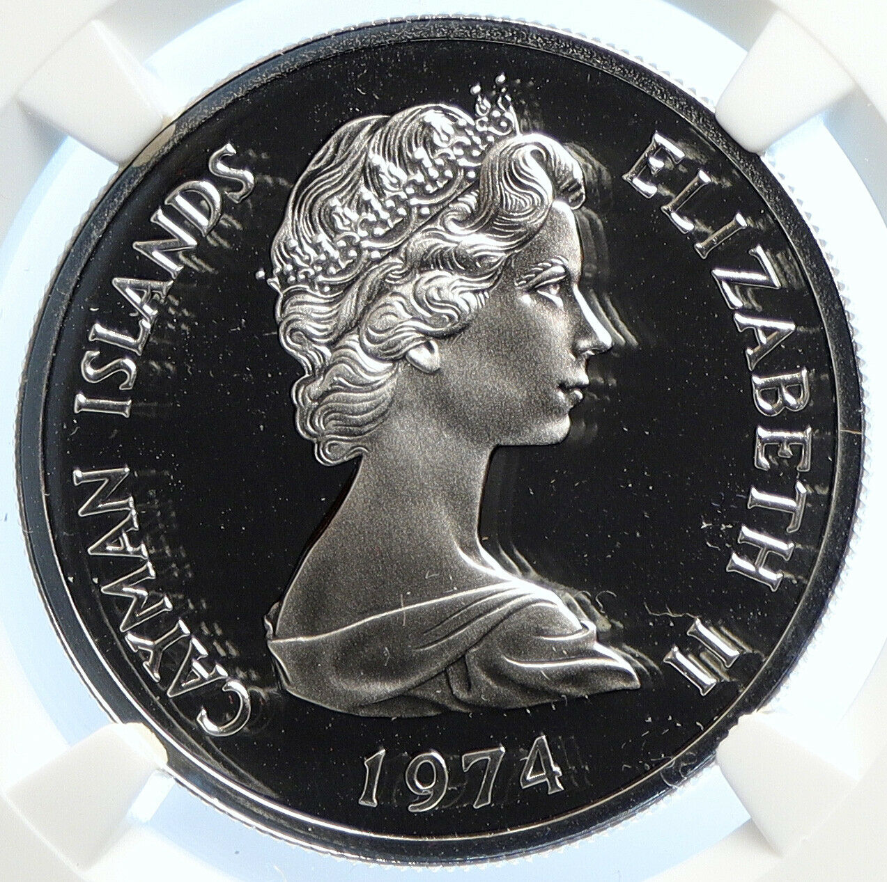 1974 CAYMAN ISLANDS Elizabeth II w Flower Proof Silver Dollar Coin NGC i106776