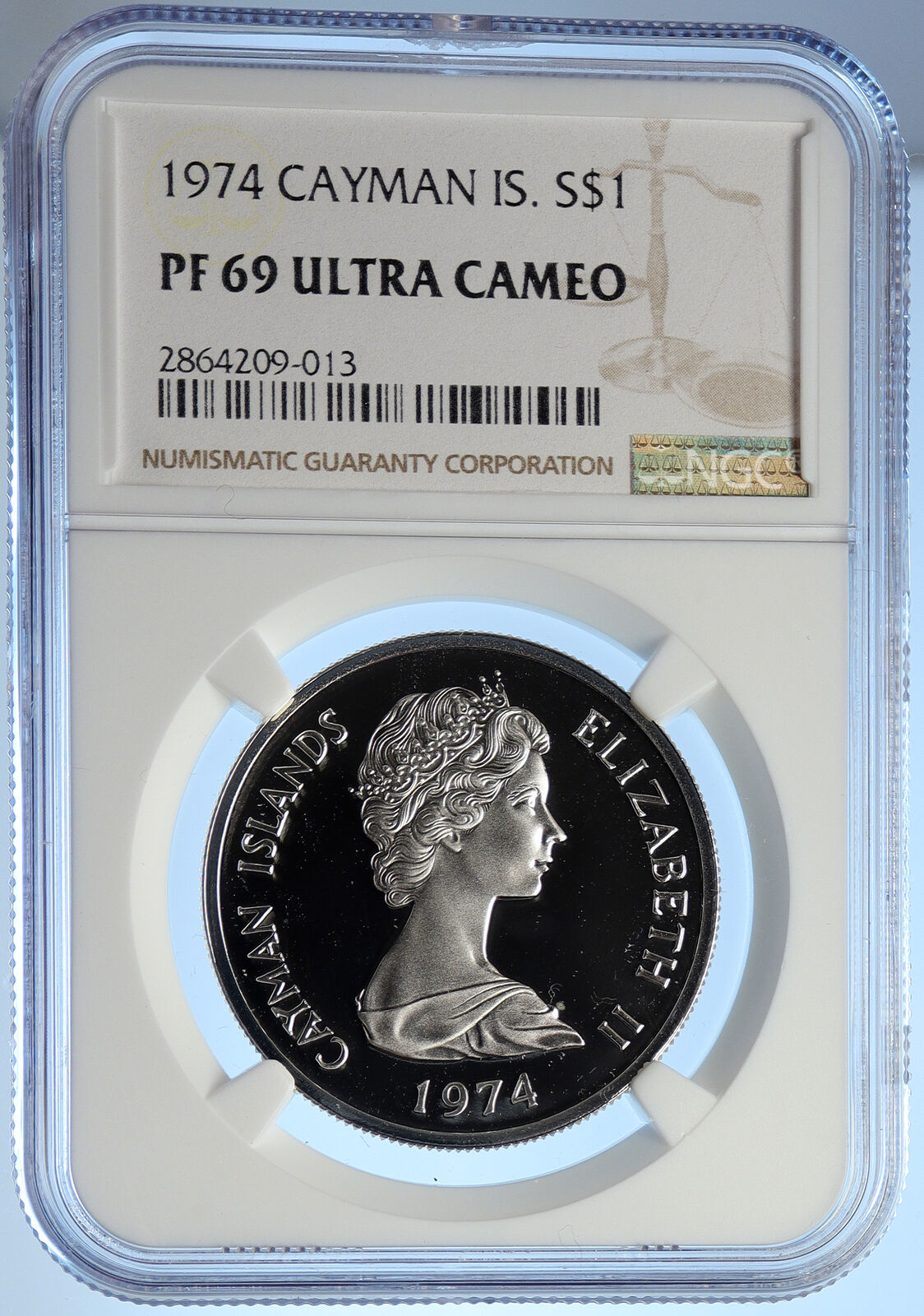 1974 CAYMAN ISLANDS Elizabeth II w Flower Proof Silver Dollar Coin NGC i106776