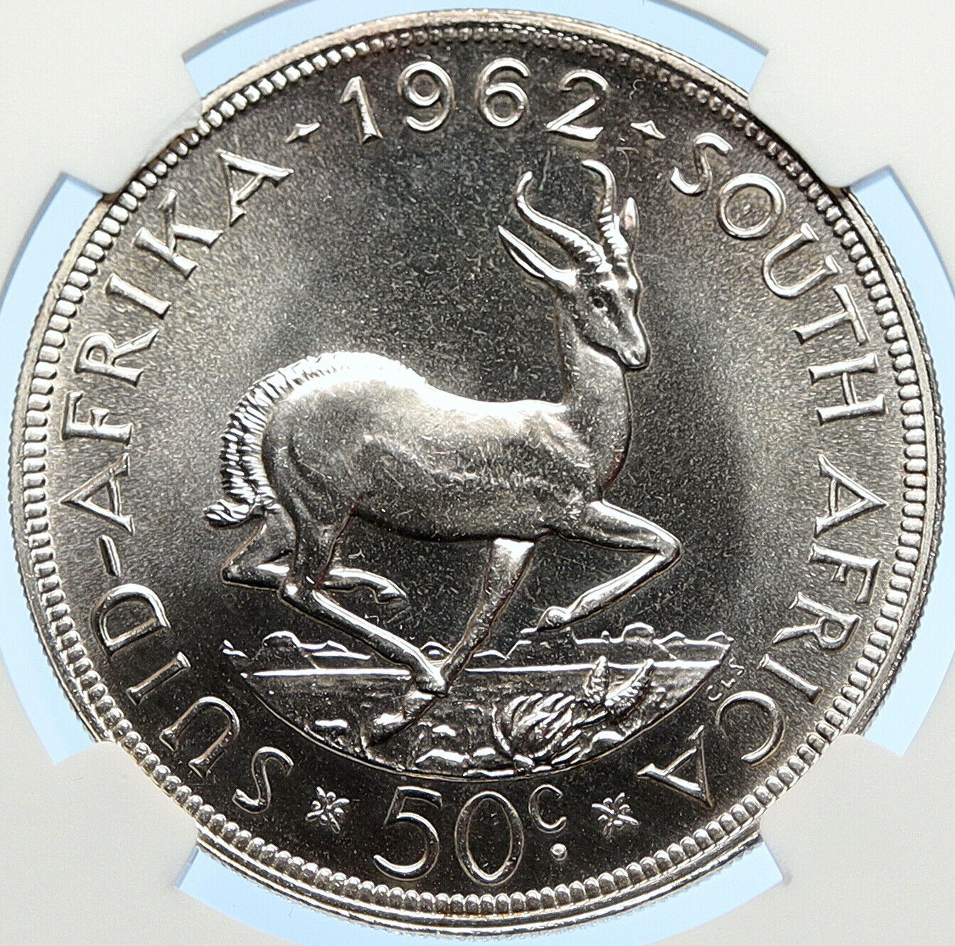 1962 SOUTH AFRICA Jan van Riebeeck Deer Prooflike Silver 50Cent Coin NGC i106264