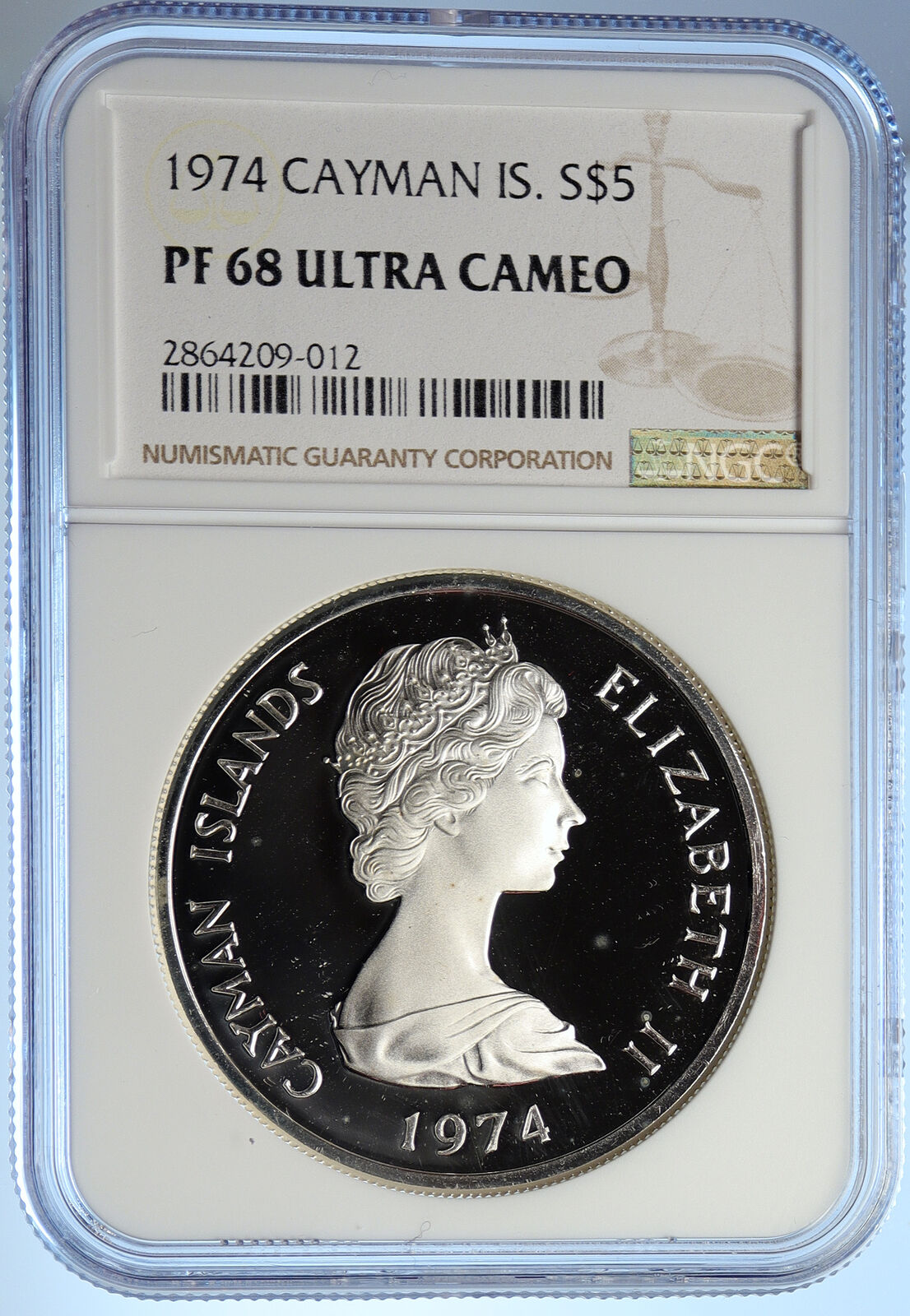 1974 CAYMAN ISLANDS Queen Elizabeth II VINTAGE Proof Silver $5 Coin NGC i106775