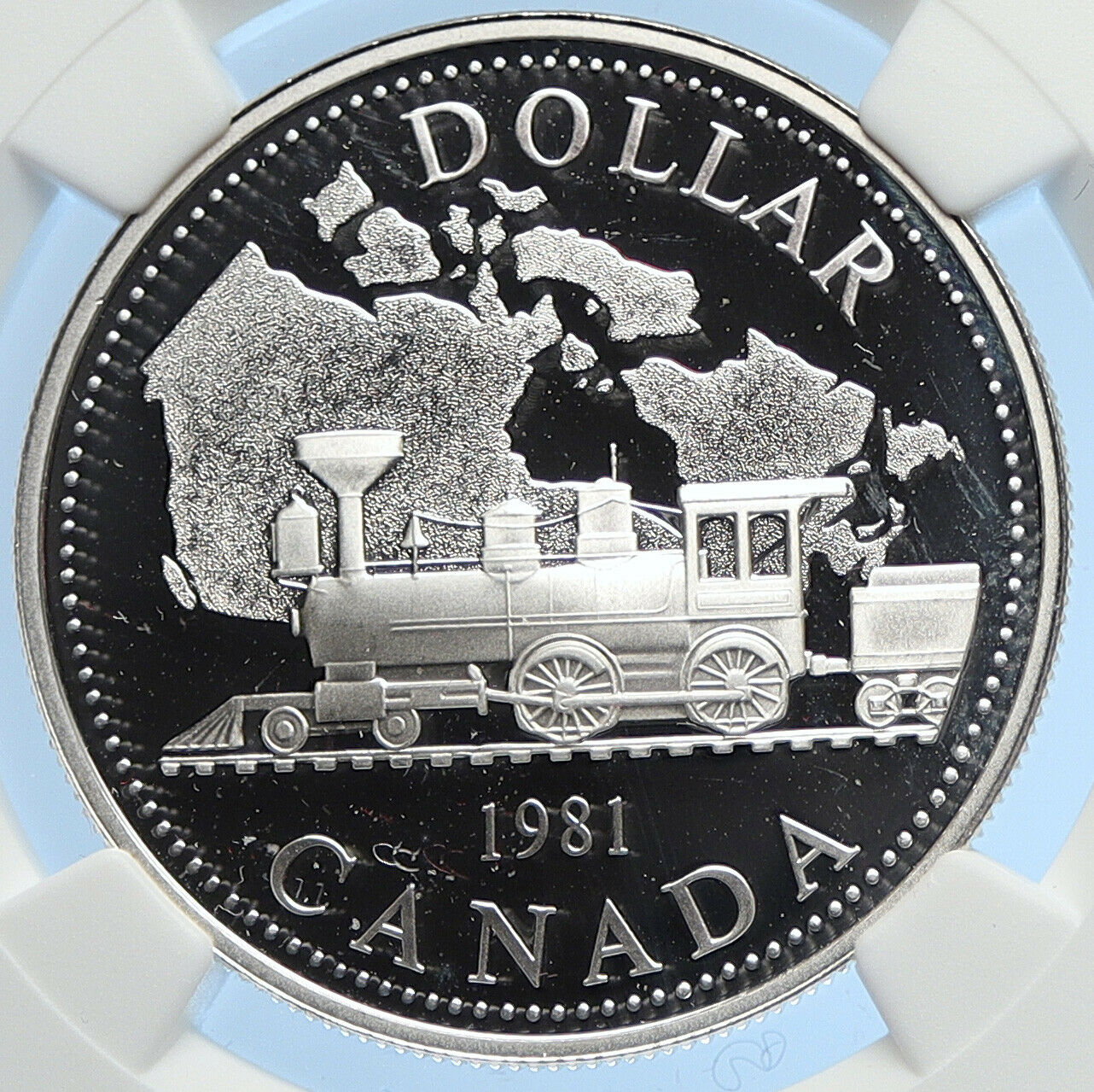 1981 CANADA UK Elizabeth II Railway Train PROOF Silver Dollar Coin NGC i106785