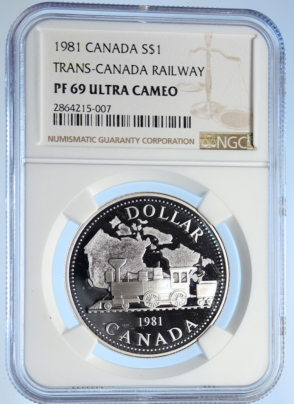 1981 CANADA UK Elizabeth II Railway Train PROOF Silver Dollar Coin NGC i106785