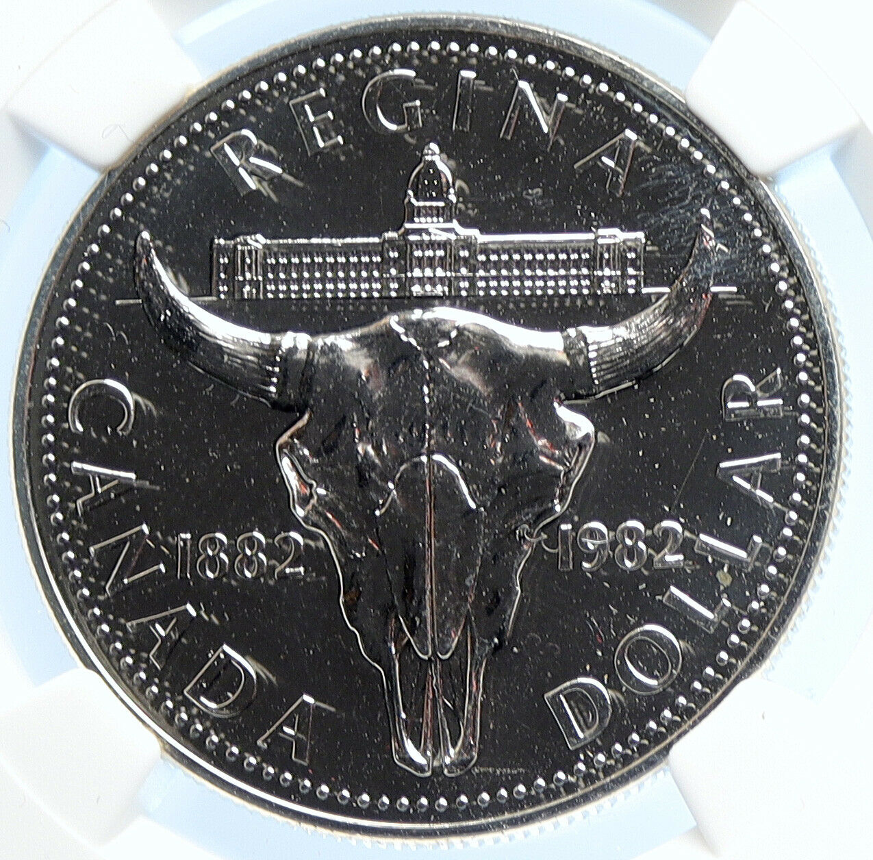 1982 CANADA UK ELIZABETH II Cattle Skull Specimen Silver Dollar Coin NGC i106781