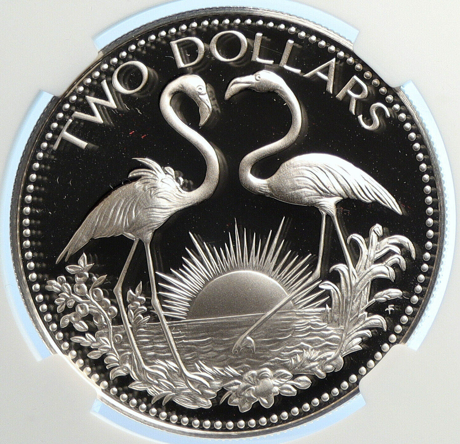 1975 The BAHAMAS Queen Elizabeth II FLAMINGO Proof Silver $2 Coin NGC i106778