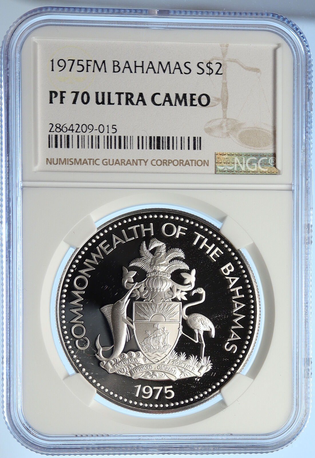 1975 The BAHAMAS Queen Elizabeth II FLAMINGO Proof Silver $2 Coin NGC i106778