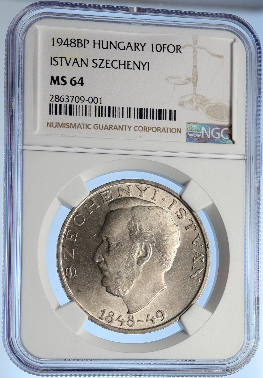 1948 BP HUNGARY Count Istvan Szechenyi Vintage Silver 10 Forint Coin NGC i106261