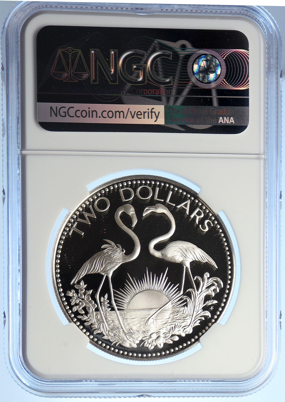 1975 The BAHAMAS Queen Elizabeth II FLAMINGO Proof Silver $2 Coin NGC i106778