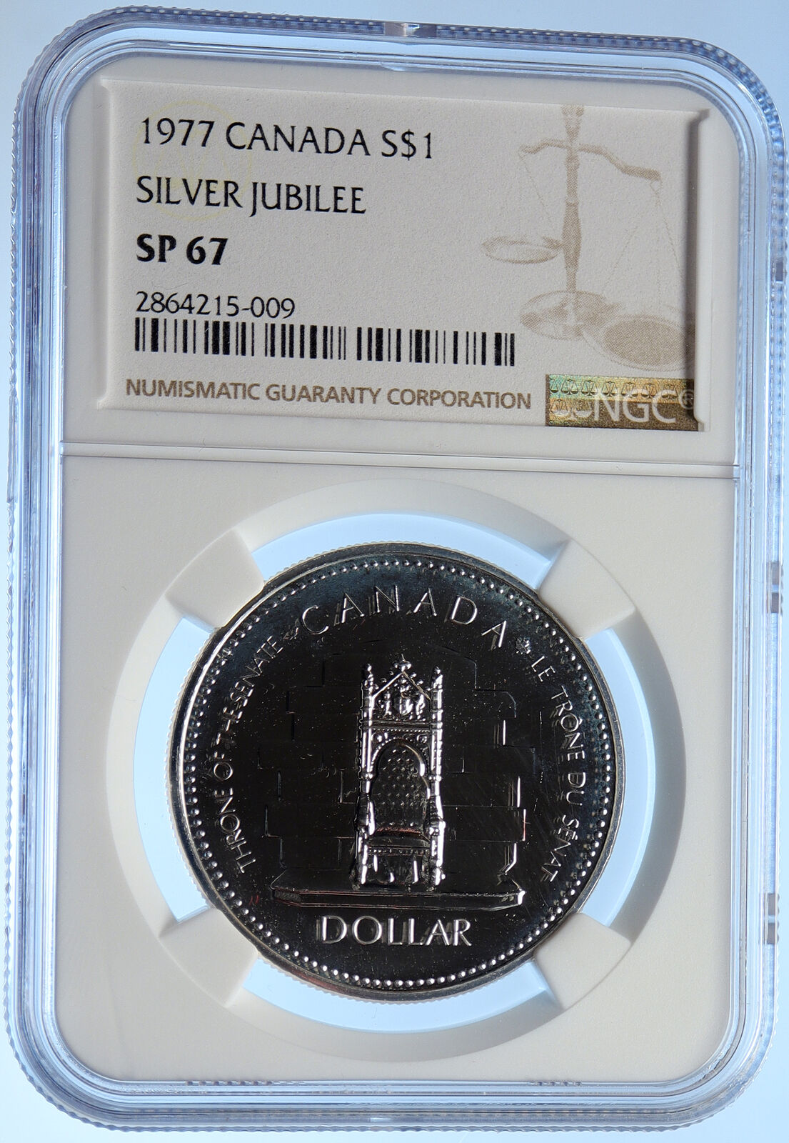 1977 CANADA ELIZABETH II Senate Throne Specimen Silver Dollar Coin NGC i106787