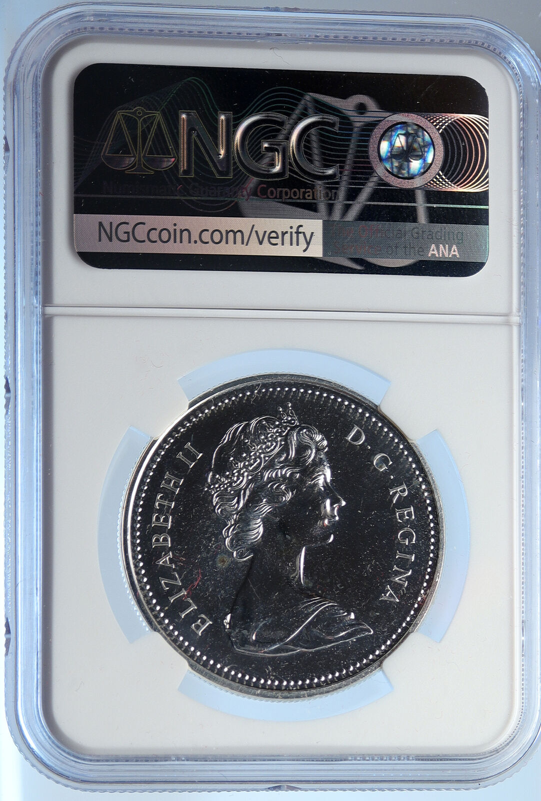 1976 CANADA Queen Elizabeth II LIBRARY Specimen Silver Dollar Coin NGC i106780