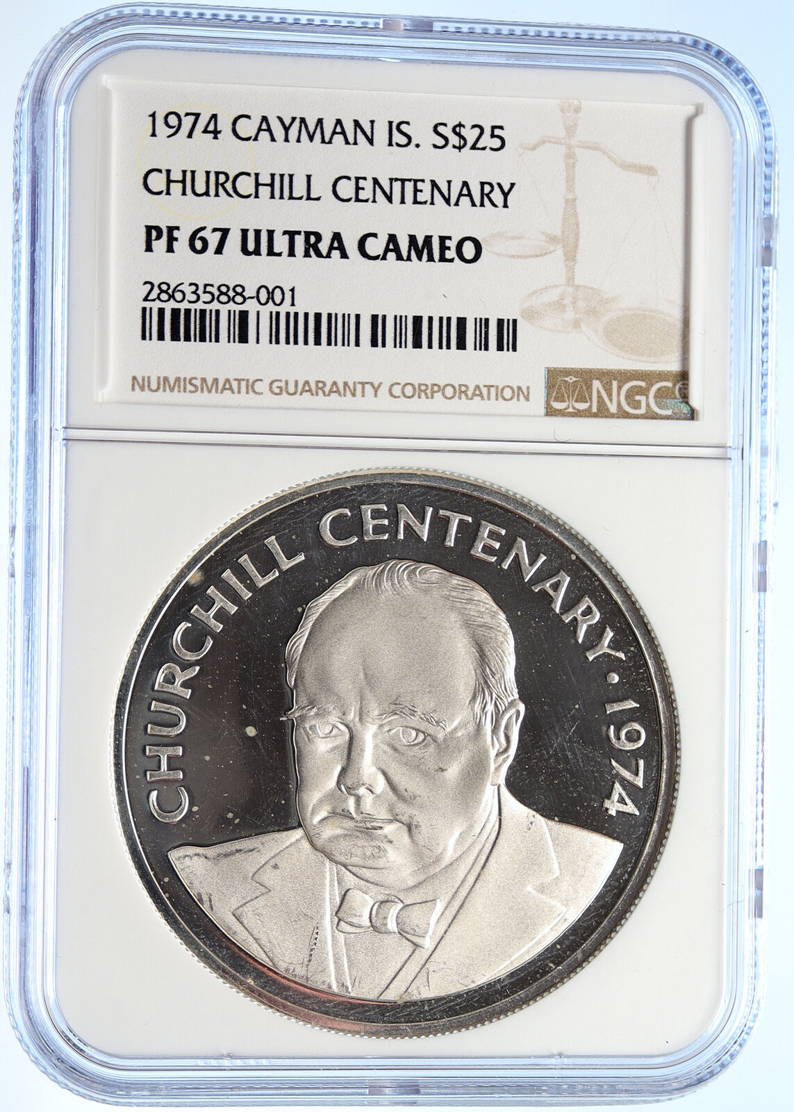 1974 CAYMAN ISLANDS 100 Yrs WINSTON CHURCHILL Proof Silver $25 Coin NGC i106794