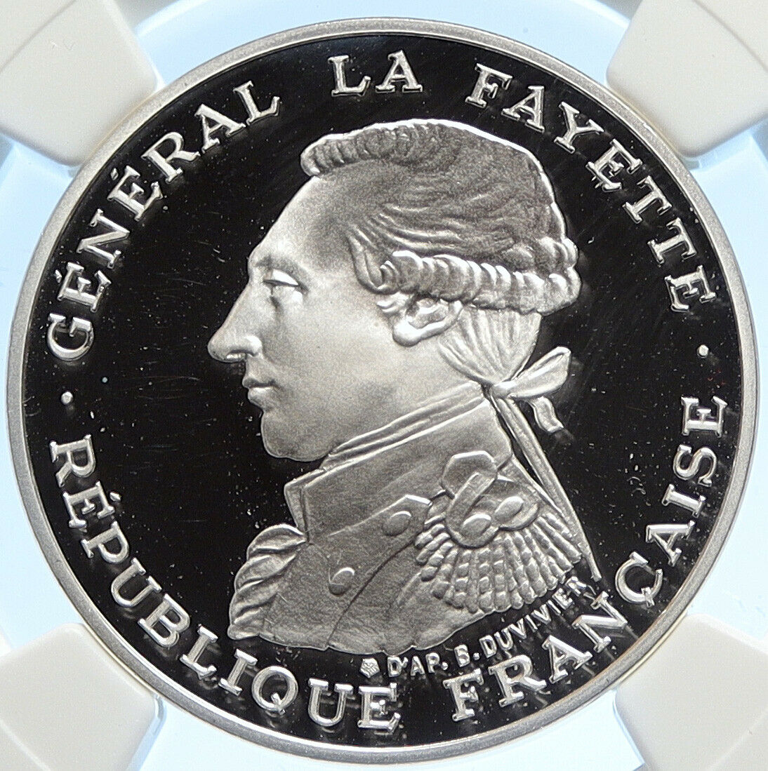 1987 FRANCE La Fayette MOTTO Vintage Proof Silver Piéfort 100 Franc Coin i106793