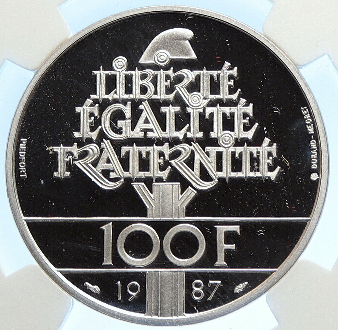 1987 FRANCE La Fayette MOTTO Vintage Proof Silver Piéfort 100 Franc Coin i106793