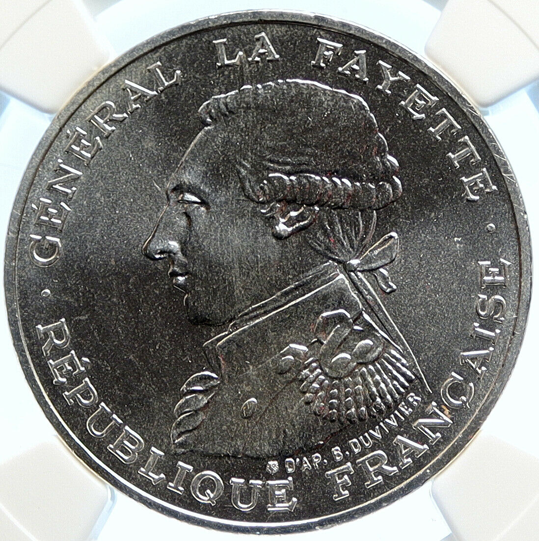 1987 FRANCE La Fayette MOTTO Vintage Silver Piéfort 100 Franc Coin NGC i106792