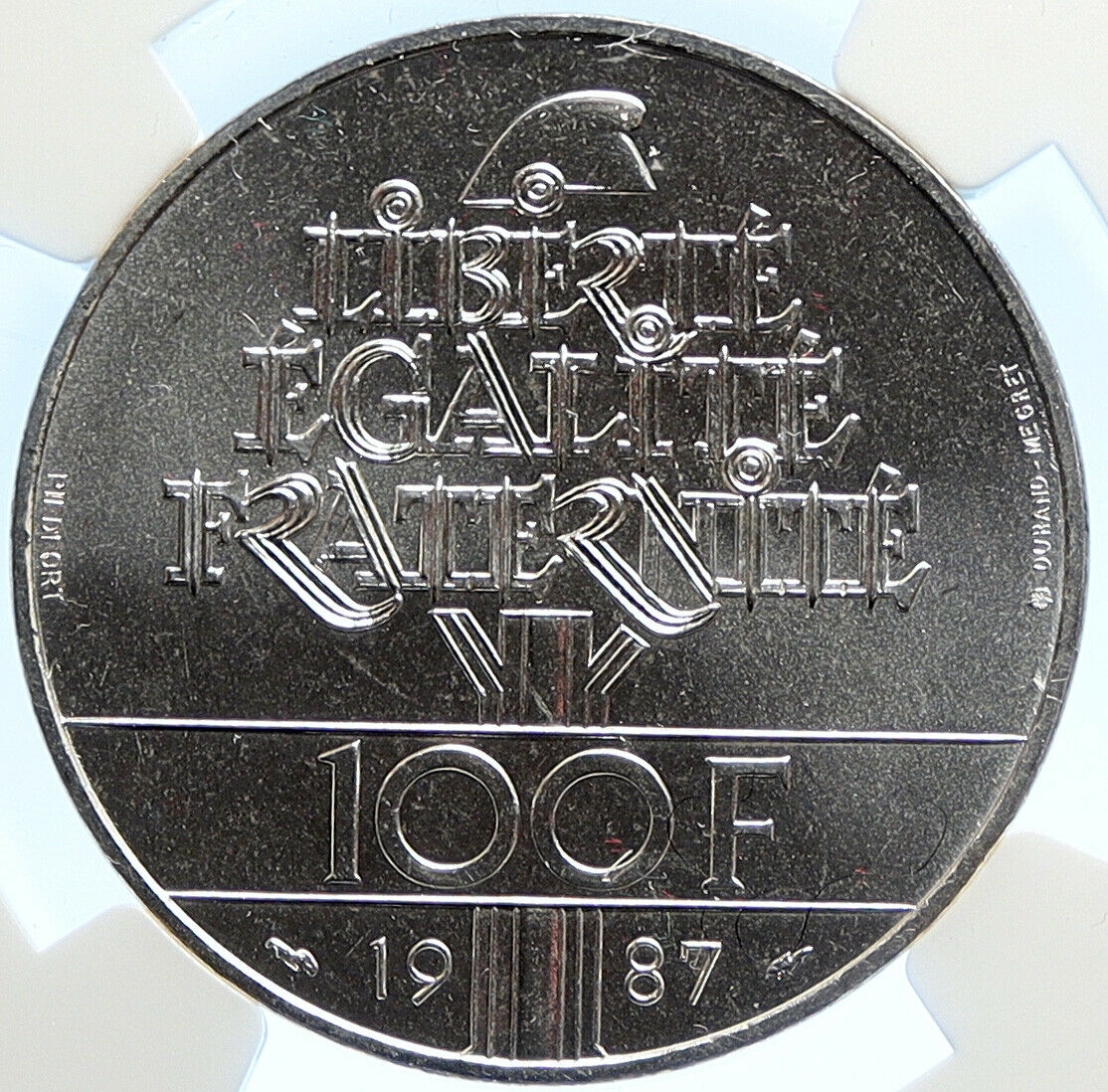 1987 FRANCE La Fayette MOTTO Vintage Silver Piéfort 100 Franc Coin NGC i106792