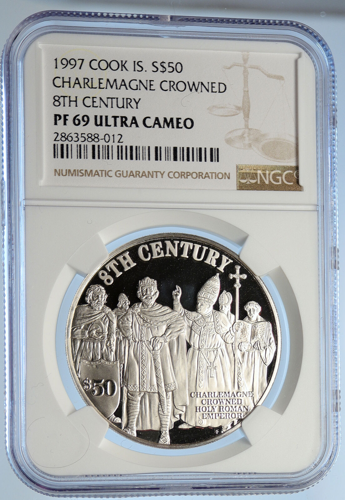 1997 COOK ISLANDS Charlemagne 8th Century PRF Silver 50 Dollars Coin NGC i107072