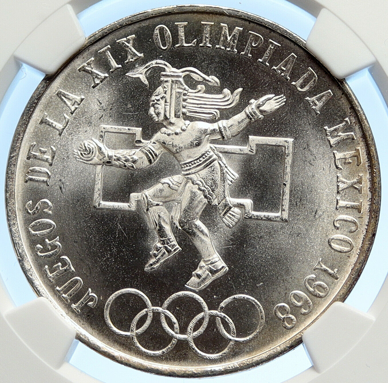 1968 Mexico XIX Olympic Games AZTEC Ball Player 25 Pesos Silver Coin NGC i106796